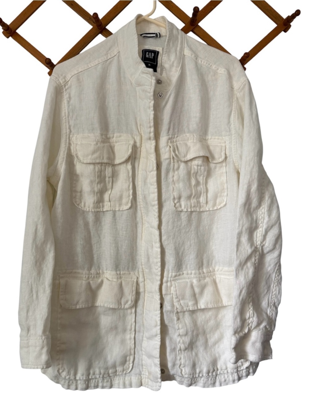 Gap Linen relaxed utility jacket Cargo Pockets Off White SIZE XL